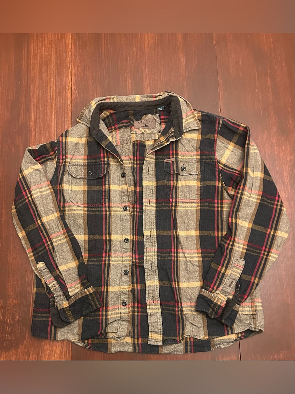 Orvis Plaid Flannel XL Shirt Black, Tan, Red